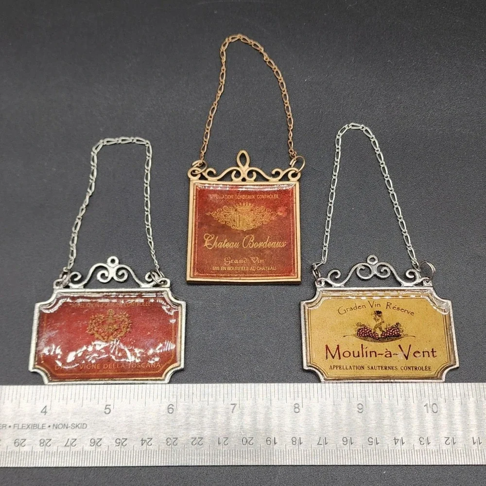 Vintage Multi Color Wine Decanter Labels Barware Chateau Bordeaux Moulin Set 3
